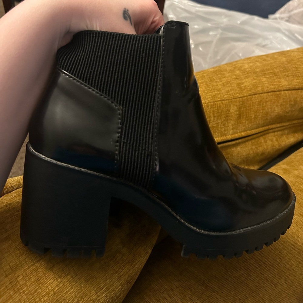 Zara Black Patent Chelsea Platform Ankle Boots